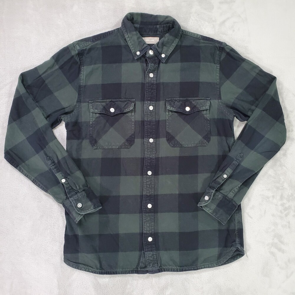 Everlane Flannel Overshirt Mens Medium Classic Green Buffalo Check Button Down